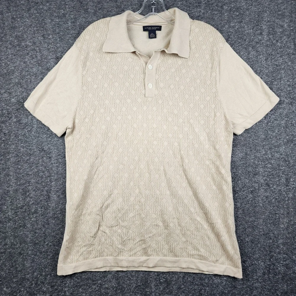 Banana Republic Knit Polo Shirt Mens Large Beige Vintage Pima Cotton Geometric‎